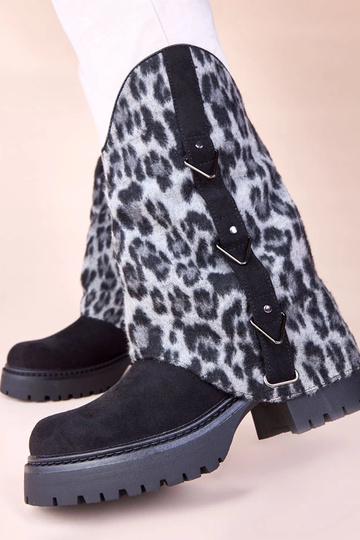 Botines negros con caña enrollada de leopardo Kaylia 2