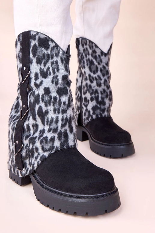 Botines negros con caña enrollada de...