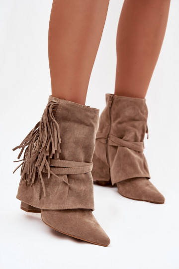 Botas de mujer con flecos I color doradomi con hebillasmi beige Evelisse 2