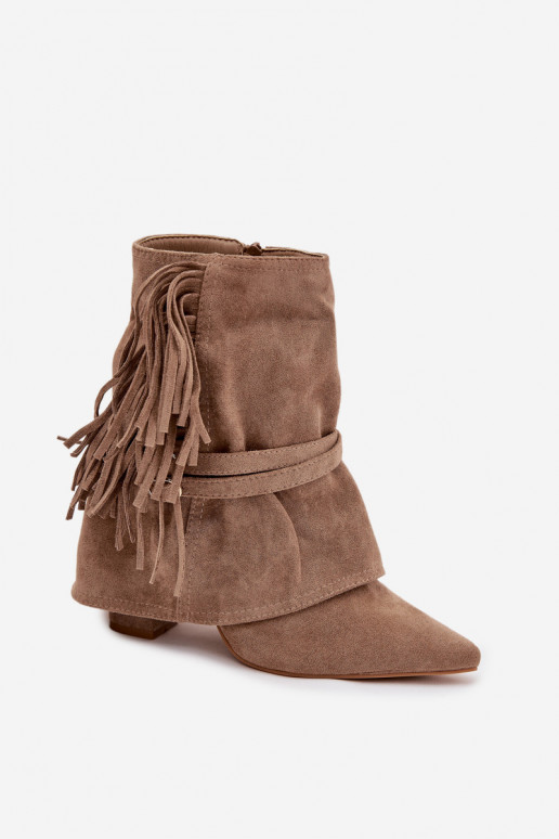 Botas de mujer con flecos I color doradomi con hebillasmi beige Evelisse