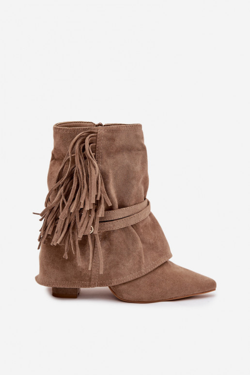 Botas de mujer con flecos I color doradomi con hebillasmi beige Evelisse