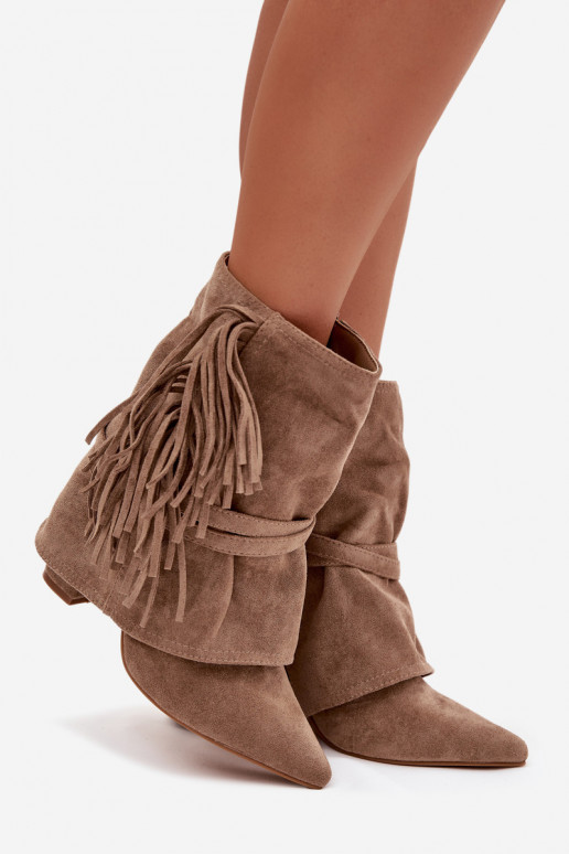 Botas de mujer con flecos I color doradomi con hebillasmi beige Evelisse