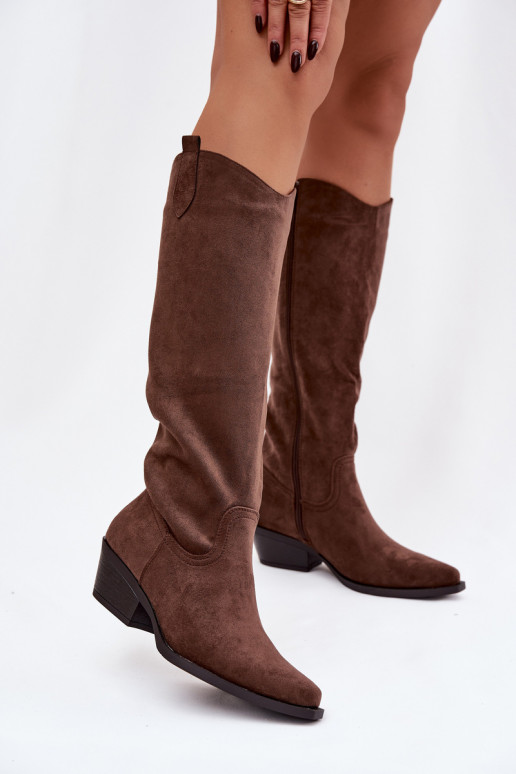 botas estilo vaquero Femenino con taconesde gamuza ecológicau color marrón Esmira
