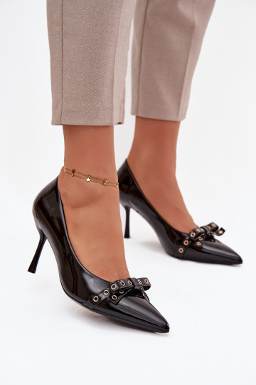 Zapatos de tacón alto con efecto charol y lazos de color negro Janisse 2