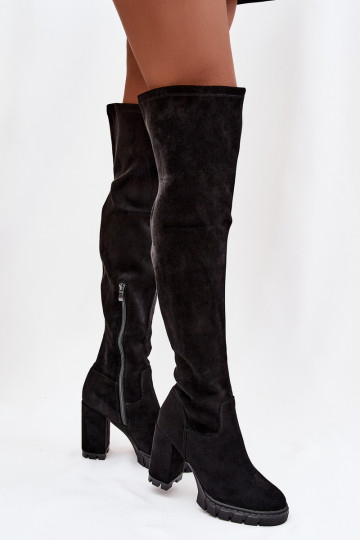 Botas de mujer de caña alta sobre la rodilla con tacones de ante negro Tahlina 2