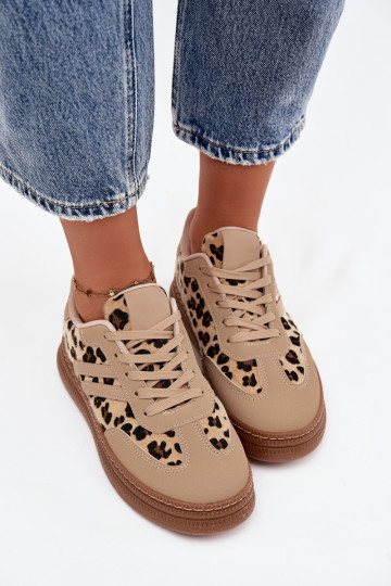 Zapatillas deportivas color arena para mujer con plataforma y estampado de leopardo Denissa
