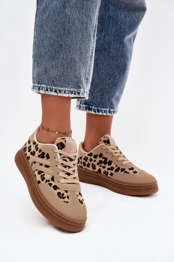 Zapatillas deportivas color arena para mujer con plataforma y estampado de leopardo Denissa 2