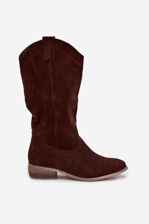 botas estilo vaquero En un tacón bajode gamuza ecológicau CzekoladoAe Cherrie