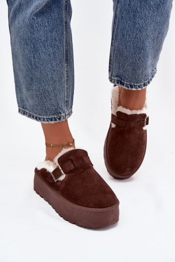 Botas de nieve color chocolate para mujer con pelo, hebillas y plataforma Jessina 2