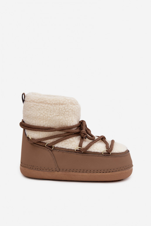 Botas de nieve Femenino con un abrigo de piel Typu Baranek con correas beige Belira