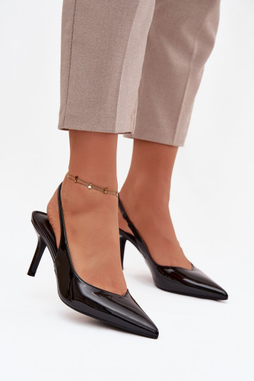Zapatos Phelia color negro con tacones delgados y efecto laca 2