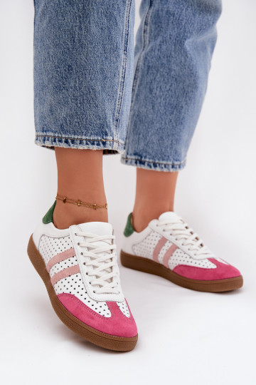 Zapatillas deportivas de mujer Zazoo N1318 en color blanco-rosado con elementos de calado de piel natural 2