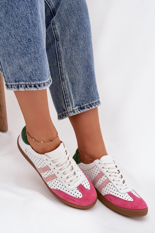 Piel con elementos calados Zapatillas modelo zapatos. Femenino Zazoo N1318 Blanco-color rosa