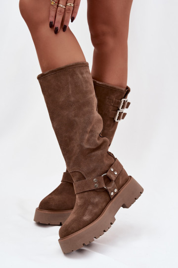 Piel de gamuza botas de mujer con hebillas calentamiento Big Star OO274A182 beige 2