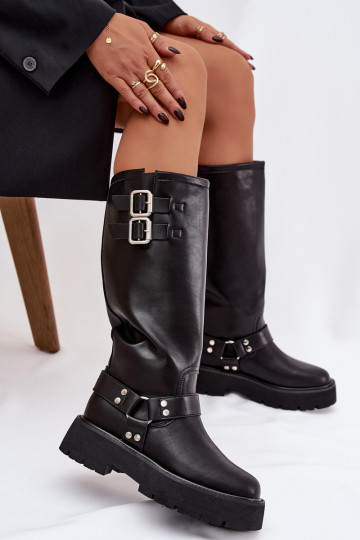 Piel botas de mujer con hebillas calentamiento Big Star OO274A180 de color negro