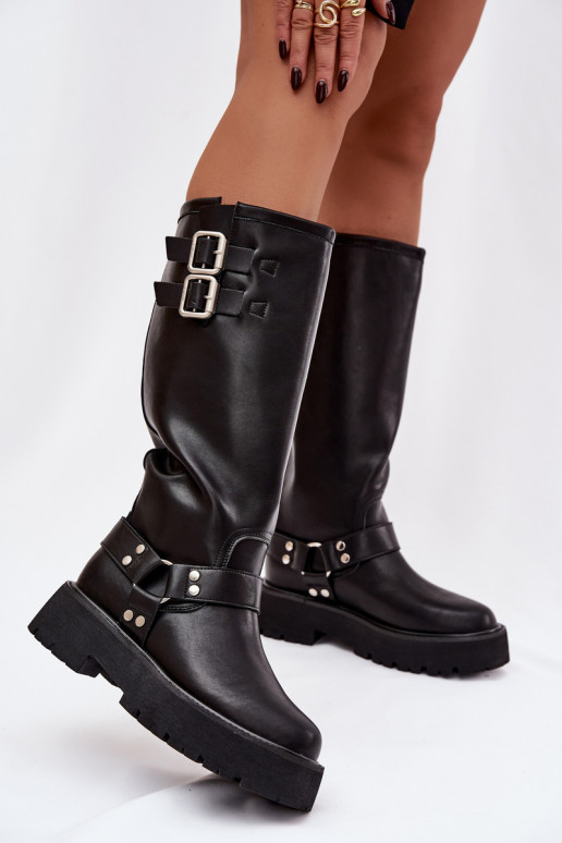 Piel botas de mujer con hebillas calentamiento Big Star OO274A180 de color negro