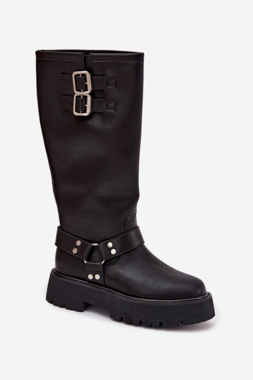 Piel botas de mujer con hebillas calentamiento Big Star OO274A180 de color negro