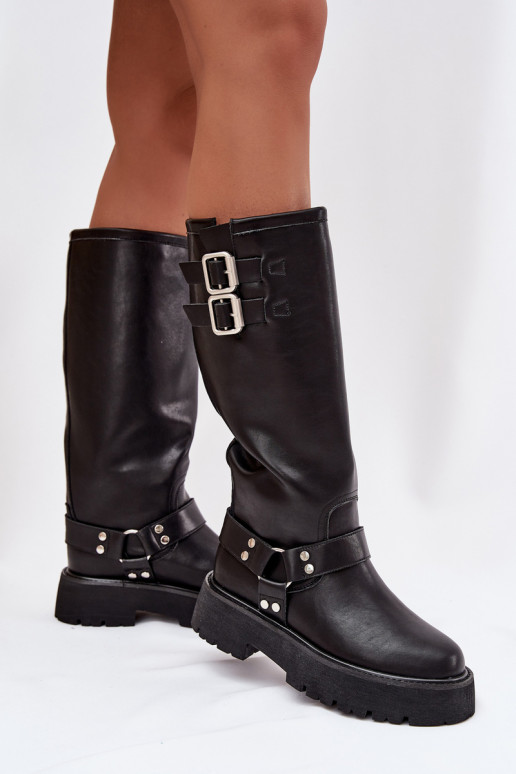 Piel botas de mujer con hebillas calentamiento Big Star OO274A180 de color negro