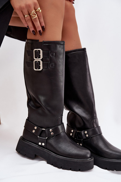 Piel botas de mujer con hebillas calentamiento Big Star OO274A180 de color negro