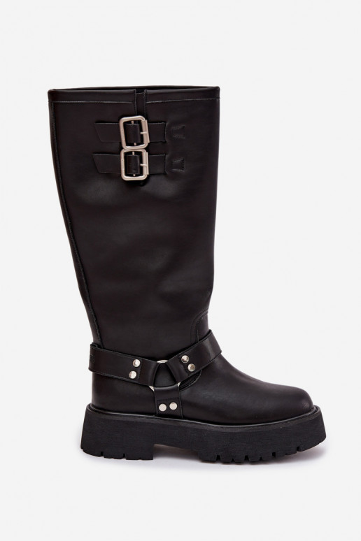 Piel botas de mujer con hebillas calentamiento Big Star OO274A180 de color negro