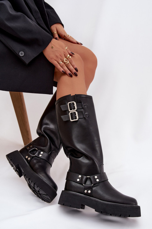 Piel botas de mujer con hebillas calentamiento Big Star OO274A180 de color negro