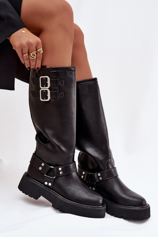 Piel botas de mujer con hebillas calentamiento Big Star OO274A180 de color negro