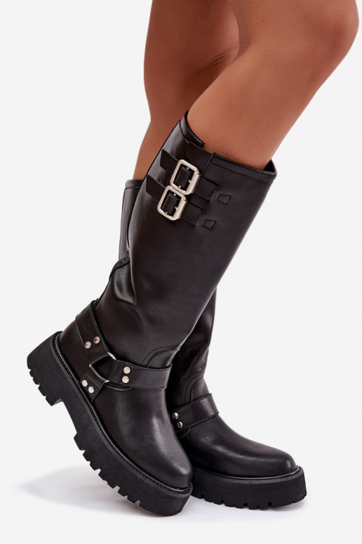 Piel botas de mujer con hebillas calentamiento Big Star OO274A180 de color negro