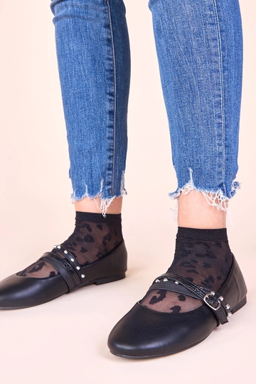 Bailarinas negros con cintas decorativas Vika