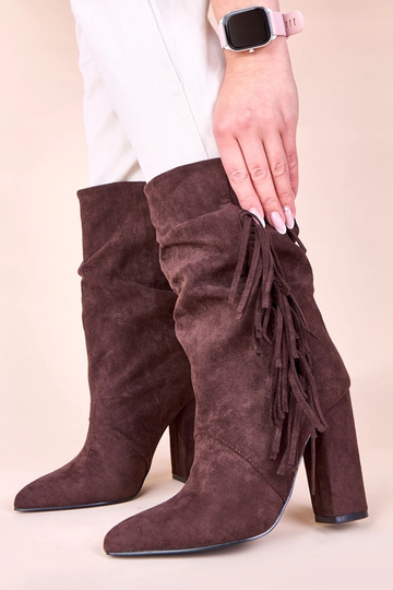 Botines marrones con tacón de columna y flecos Briena