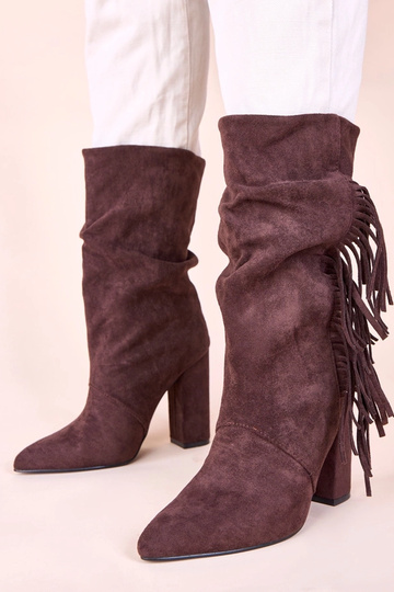Botines marrones con tacón de columna y flecos Briena 2