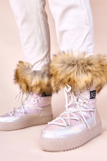 Botas de nieve plateados con tono rosado, cordones y piel Alison 2