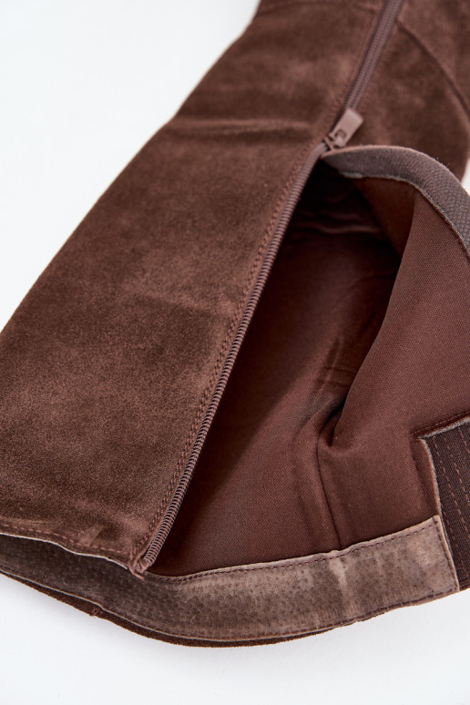 Botas de mujer de caña alta de ante con tacones y cierre, color chocolate, Lissara