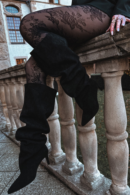 Botas de mujer de caña alta con tacones finos tipo easy-on de color negro Taivilla