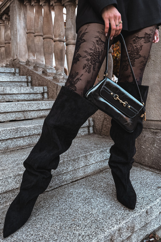 Botas de mujer de caña alta con tacones finos tipo easy-on de color negro Taivilla