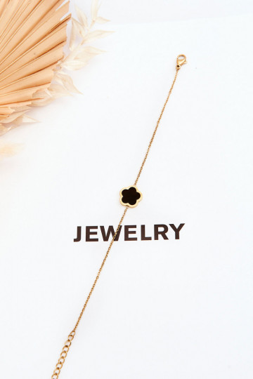 Pulsera de mujer con flor negra en color dorado 2