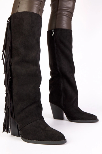 Botas de cowboy negras adornadas con flecos Shia