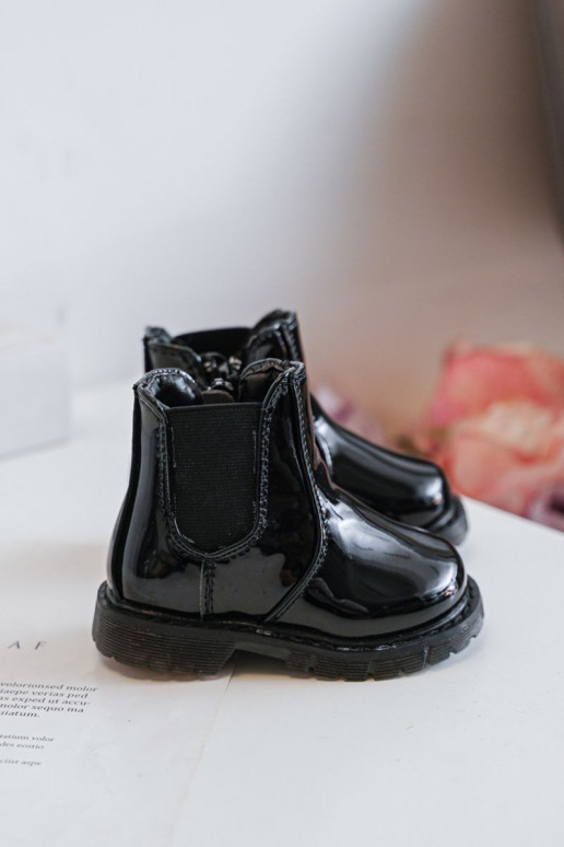 Botas infantiles calentitas con efecto barniz, color negro Porky