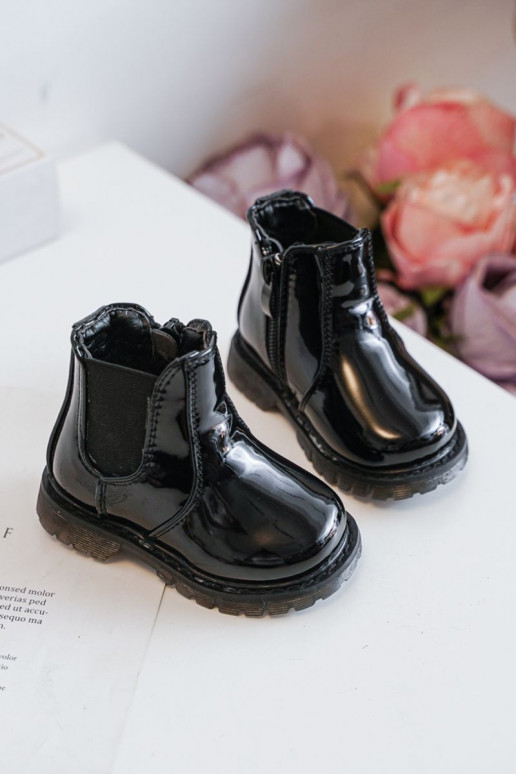 Botas infantiles calentitas con efecto barniz, color negro Porky