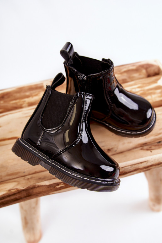 Botas infantiles calentitas con efecto barniz, color negro Porky