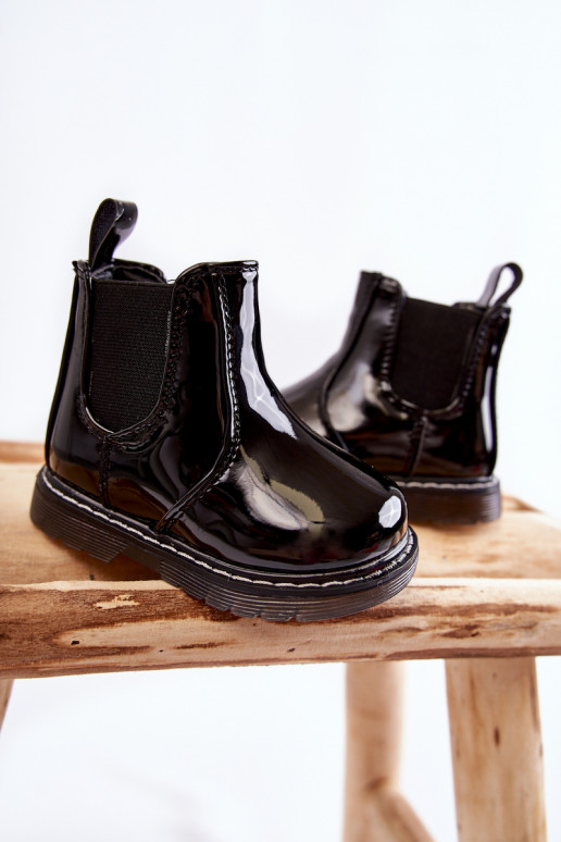 Botas infantiles calentitas con efecto barniz, color negro Porky