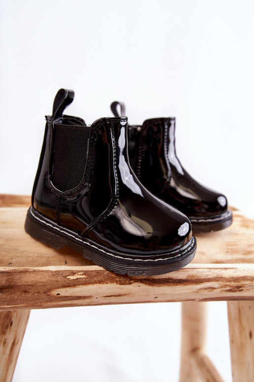 Botas infantiles calentitas con efecto barniz, color negro Porky