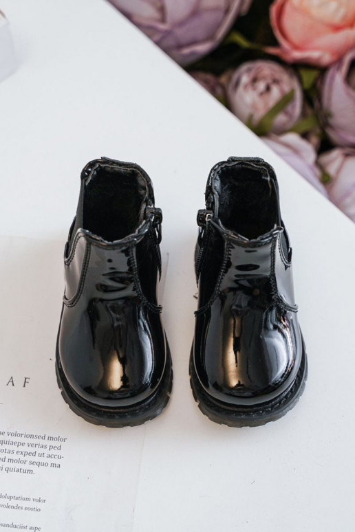 Botas infantiles calentitas con efecto barniz, color negro Porky