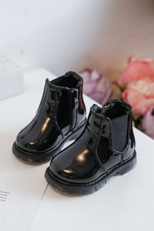 Botas infantiles calentitas con efecto barniz, color negro Porky