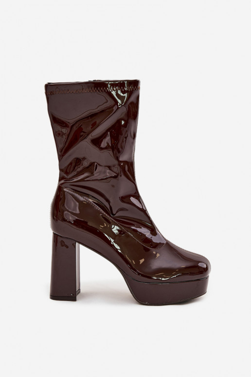 con efecto barniz Botas de mujer con una plataforma I SłupkoAym Obcasie CzekoladoAe Calvessa