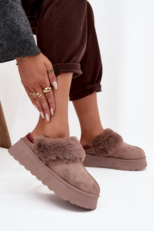 Botas de nieve para mujer con plataforma y pelo con bordado color arena Querina