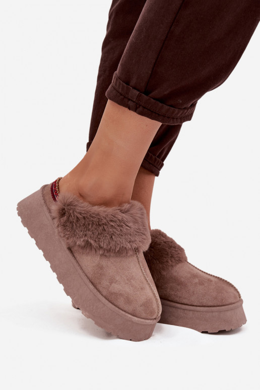 Botas de nieve para mujer con plataforma y pelo con bordado color arena Querina