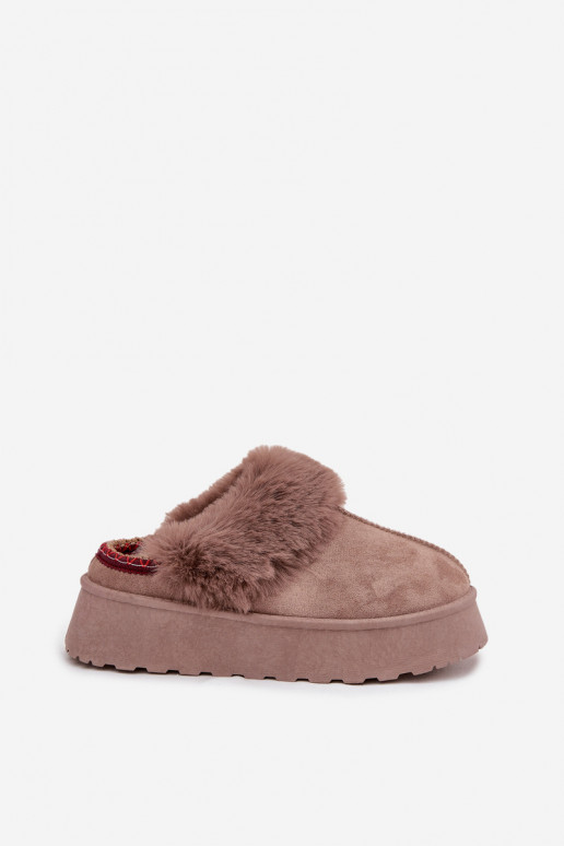 Botas de nieve para mujer con plataforma y pelo con bordado color arena Querina