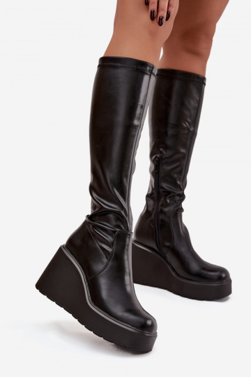 Botas altas de mujer con plataforma color negro "Terisse"