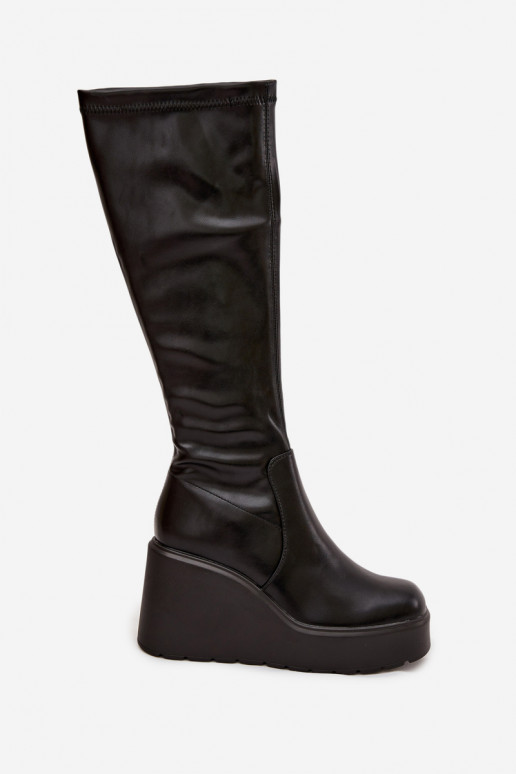 Botas altas de mujer con plataforma color negro "Terisse"