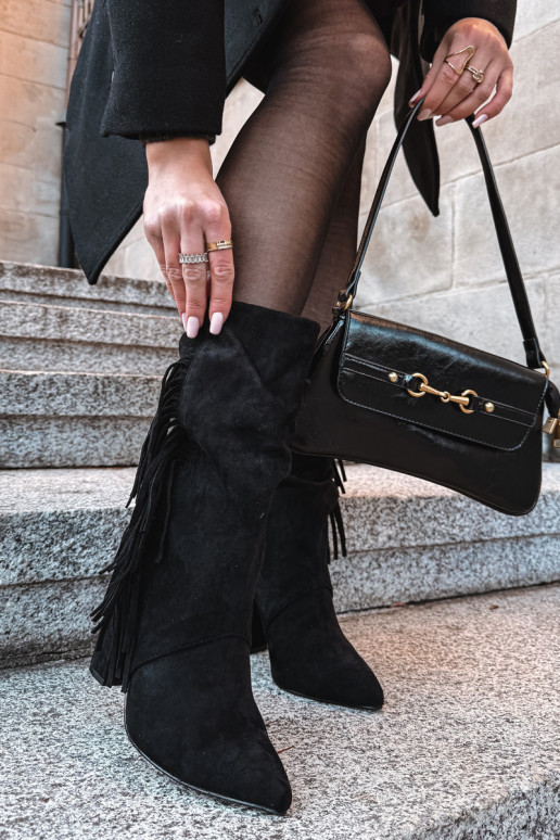 Botines de mujer con flecos de color negro Darlina